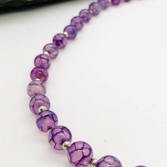 Vintage Amethyst Dragon Vein Glass Bead Necklace RARE! - Picture 5 of 13